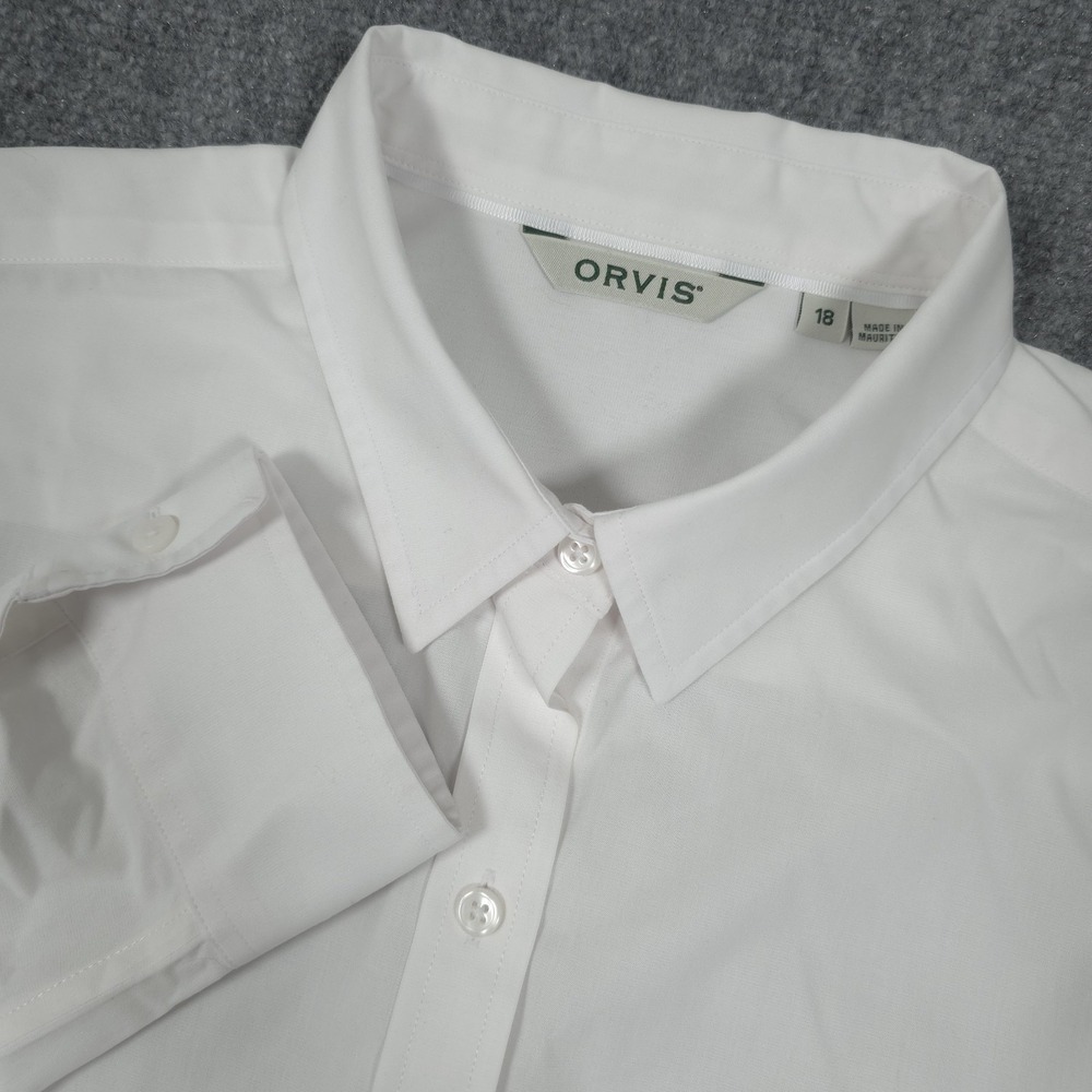 Orvis Dress Shirt Mens 18 White Solid Button Up Long Sleeve Barrel Cuff